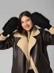 Женские теплые варежки с мехом