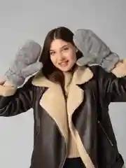 Женские теплые варежки с мехом