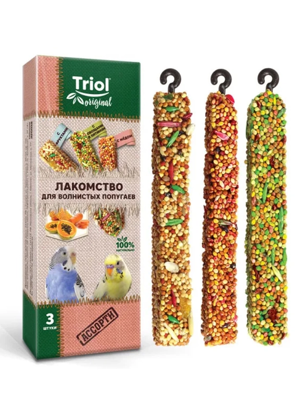 Лакомство Triol Ассорти, для волнистых попугаев, 3 штуки, 80 г