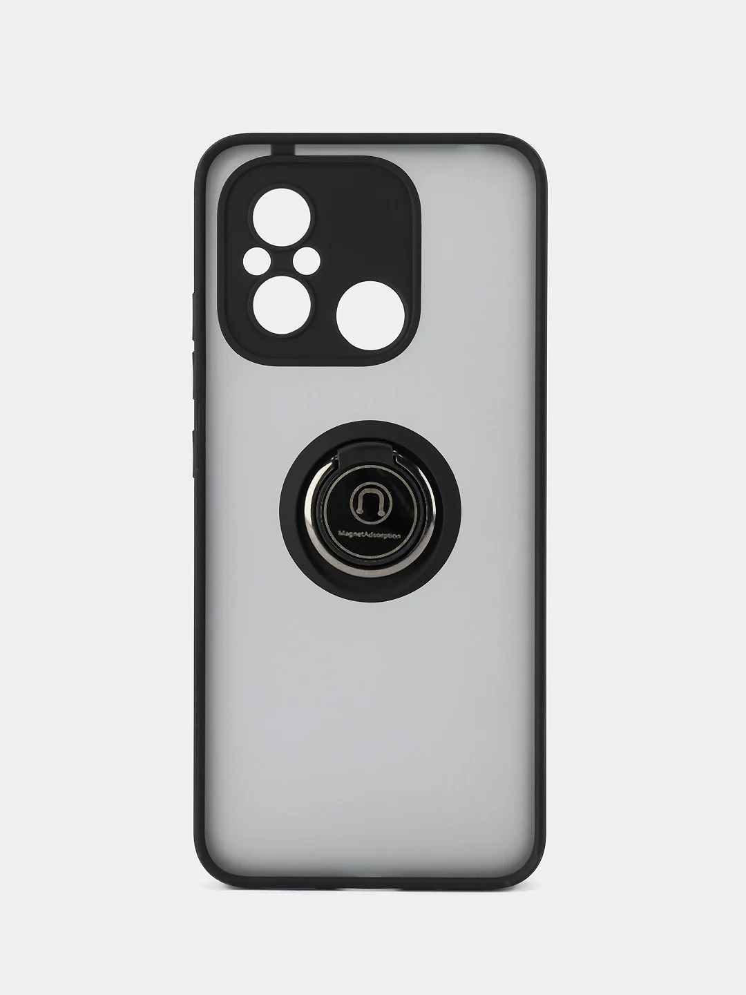 Черный чехол противоударный Xiaomi Redmi 12C (Сяоми Редми 12с) с металлической подставкой кольцом