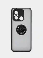Черный чехол противоударный Xiaomi Redmi 12C (Сяоми Редми 12с) с металлической подставкой кольцом