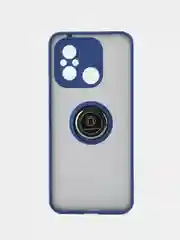 Синий чехол противоударный Xiaomi Redmi 12C (Сяоми Редми 12с) с металлической подставкой кольцом