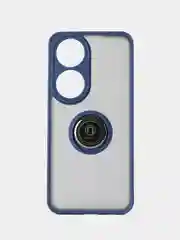 Синий чехол противоударный HONOR X7B (Хонор Икс 7Б), с металлической подставкой кольцом
