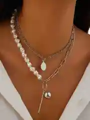 Цепочка на шею с жемчугом двойная с подвеской
