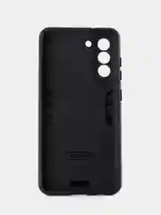 Синий чехол для Samsung Galaxy S21 FE противоударный, с металлической подставкой кольцом