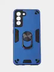 Синий чехол для Samsung Galaxy S21 FE противоударный, с металлической подставкой кольцом