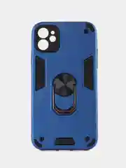 Синий чехол iPhone 11 (Айфон 11) противоударный, с металлической подставкой кольцом