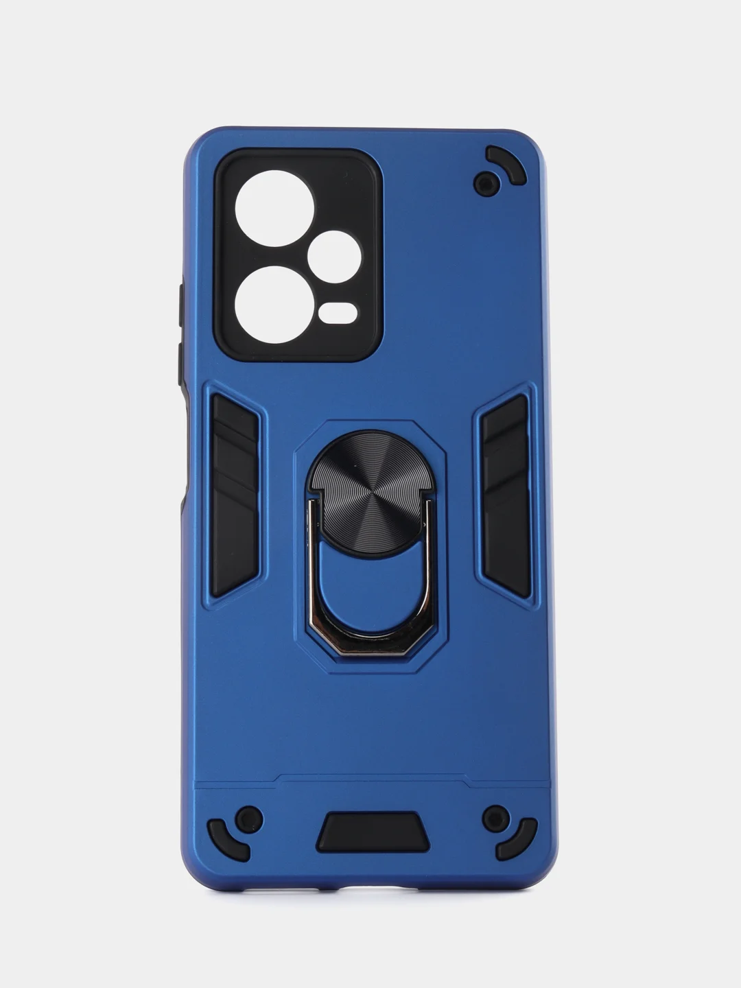 Синий чехол Xiaomi Redmi Note 12 Pro + (Plus) противоударный, с металлической подставкой кольцом