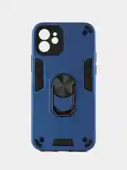 Синий чехол iPhone 12 (Айфон 12) противоударный, с металлической подставкой кольцом