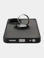 Черный чехол противоударный Realme C67 (Реалми С67), с металлической подставкой кольцом