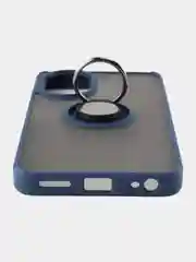 Синий чехол противоударный Realme C67 (Реалми С67), с металлической подставкой кольцом