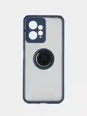Синий чехол противоударный Xiaomi Redmi Note 12 4G, с металлической подставкой кольцом