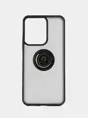Черный чехол противоударный Xiaomi Redmi 13C / Poco C65, с металлической подставкой кольцом