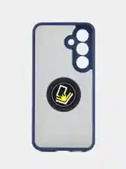 Синий чехол противоударный Samsung Galaxy S24 Самсунг С24, с металлической подставкой кольцом