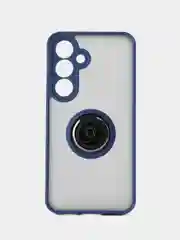 Синий чехол противоударный Samsung Galaxy S24 Самсунг С24, с металлической подставкой кольцом