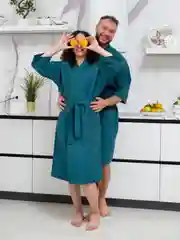 Тёмно-бирюзовый халат вафельный, унисекс