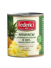 Ананасы отборные кусочками FEDERICI в ананасовом соке, 435мл