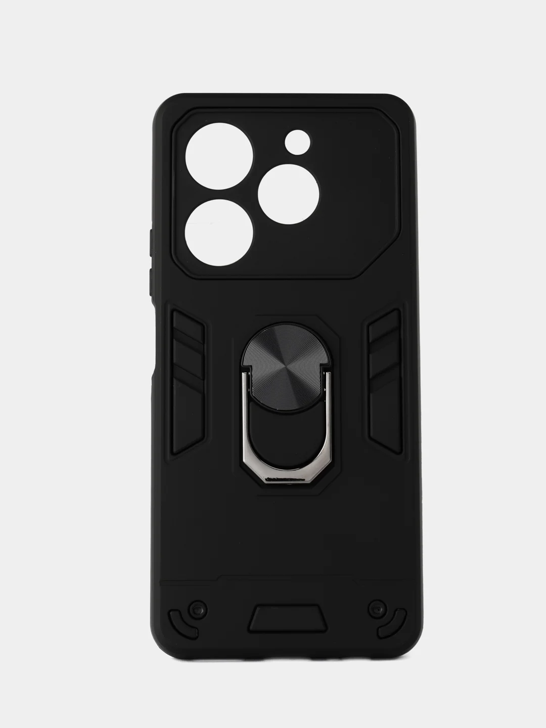 Черный чехол противоударный Tecno Pova 6 Neo (Техно Пова 6 Нео)с металлической подставкой кольцом