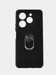 Черный чехол противоударный Tecno Pova 6 Neo (Техно Пова 6 Нео)с металлической подставкой кольцом