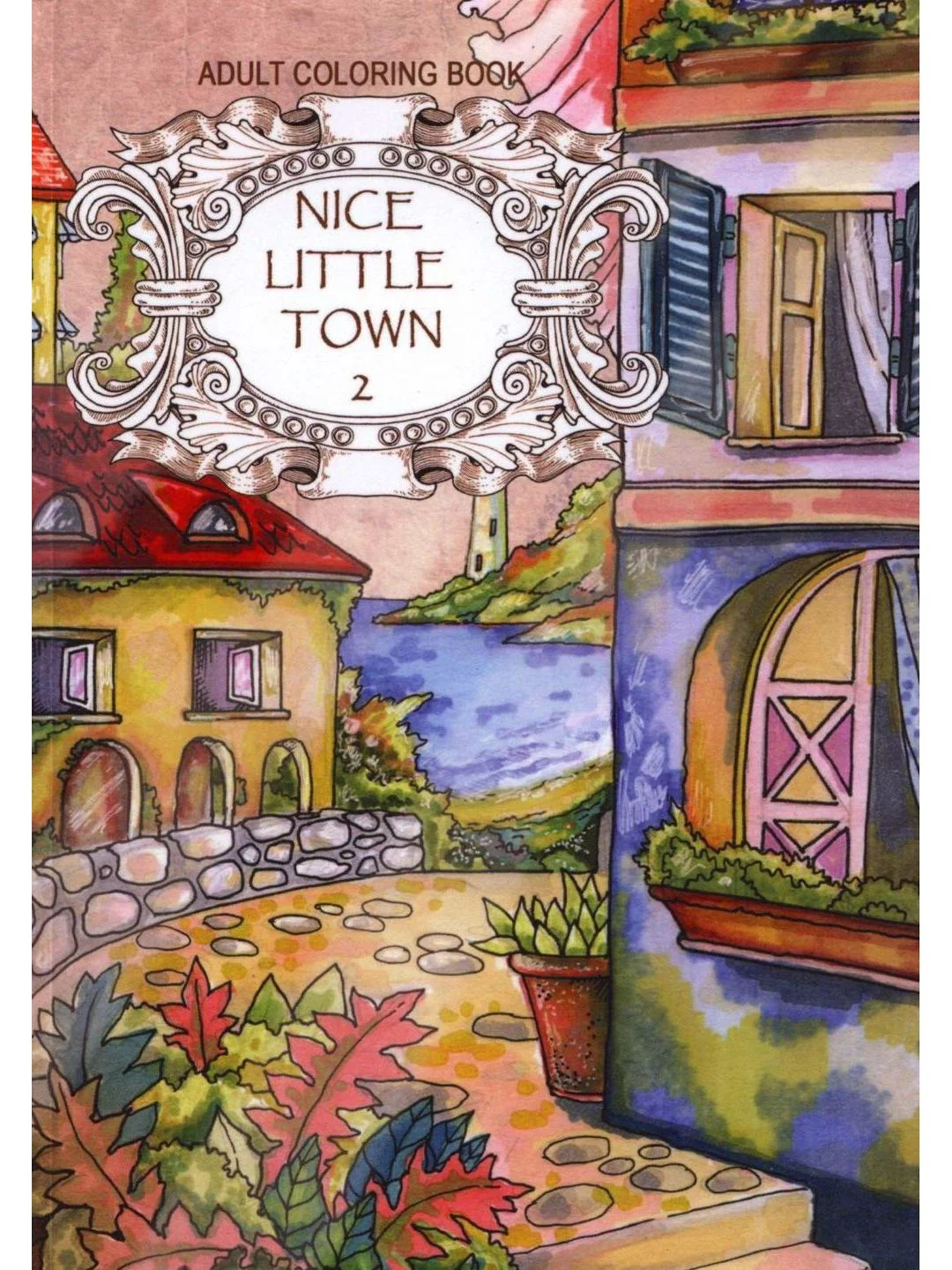 Разноцветный раскраска для взрослых "Nice little town 2" 28 стр. А4