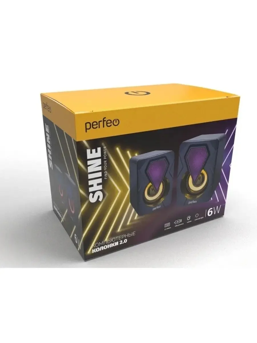 Perfeo колонки "SHINE", 2.0, мощность 2х3 Вт, USB