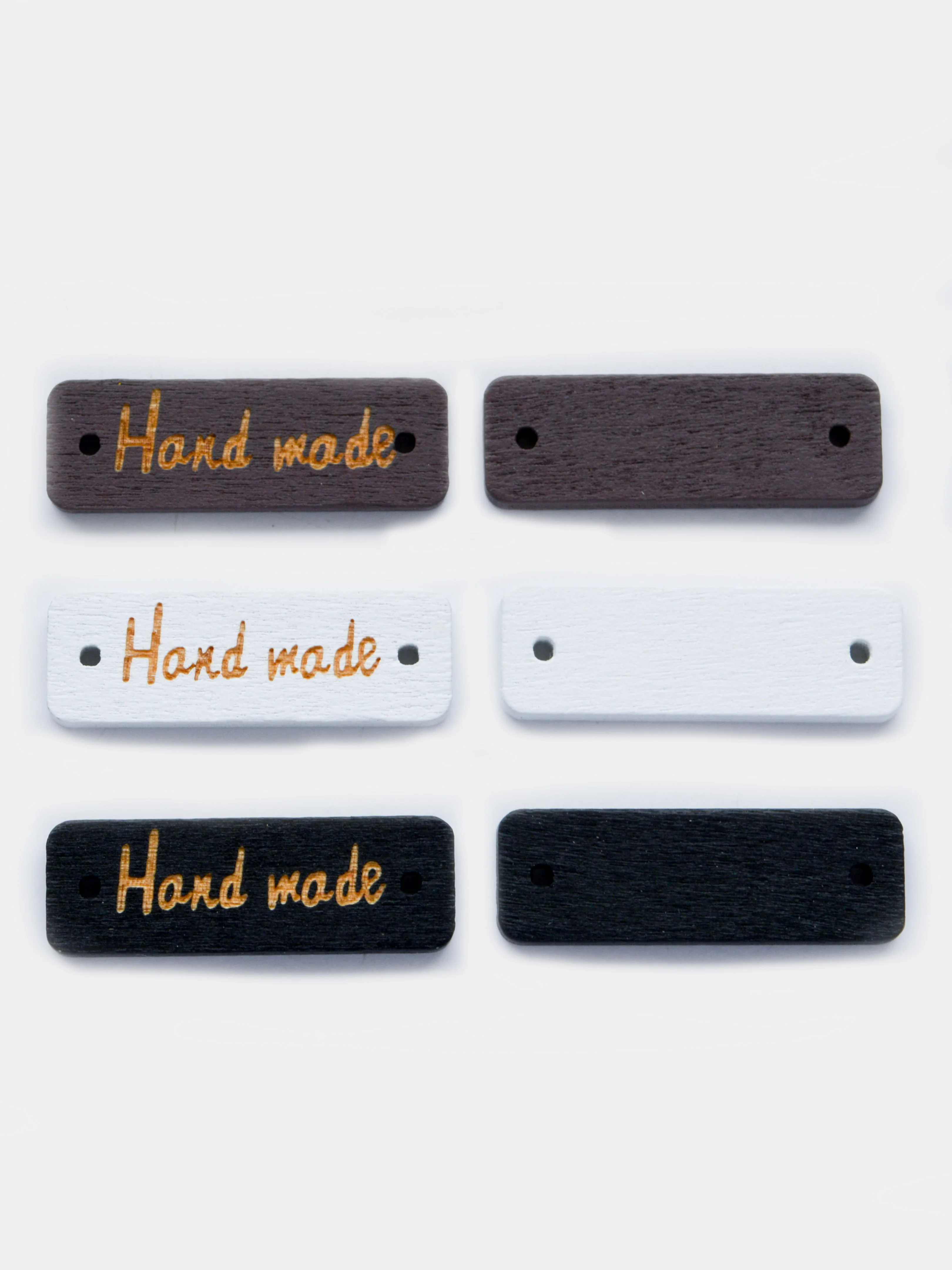 Бирки деревянные "Hand made" ("Ручная работа"), прямоугольные, набор из 6 шт. 3 цвета