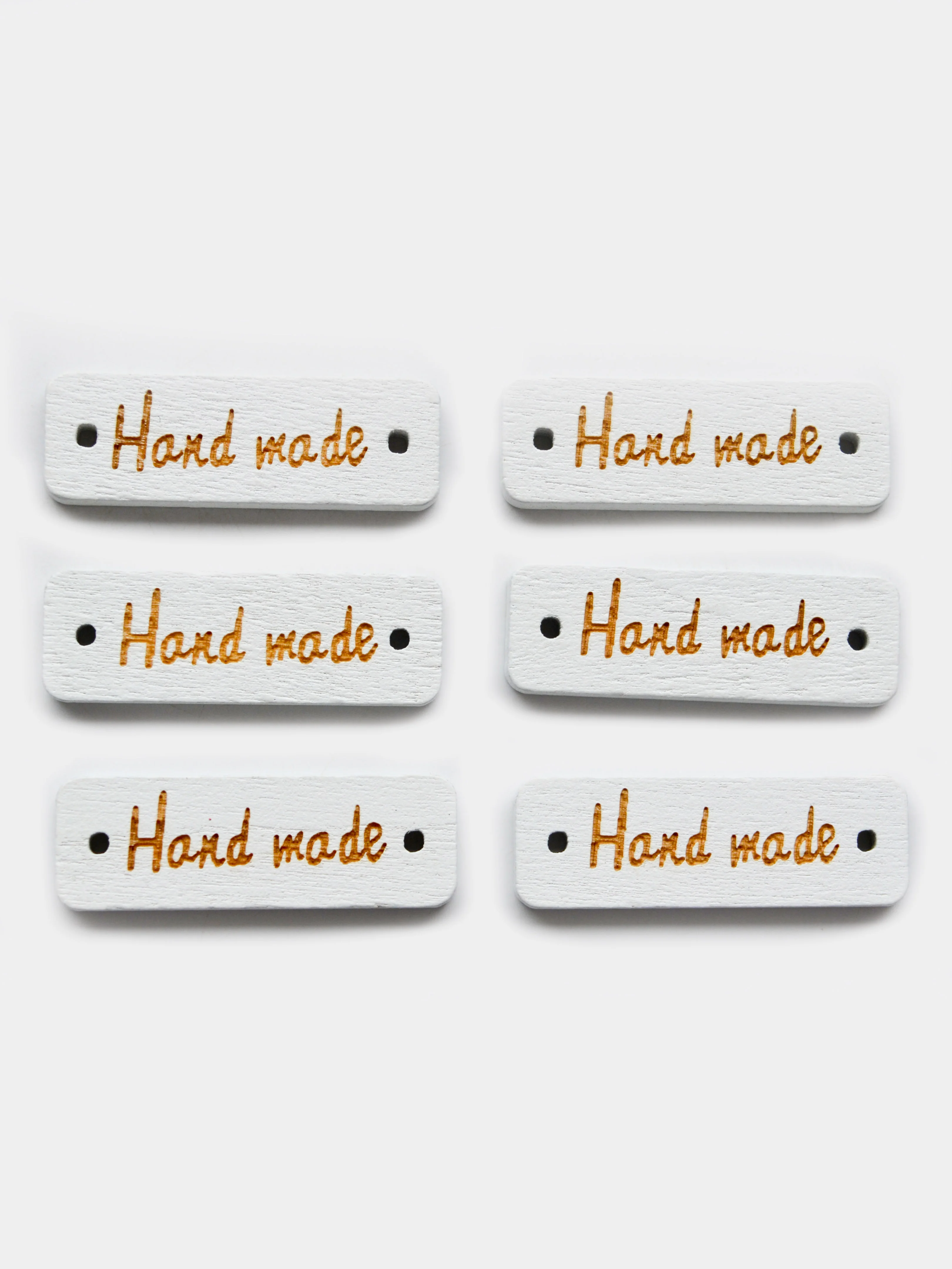 Белый бирки деревянные "Hand made" ("Ручная работа"), прямоугольные, набор из 6 шт. 3 цвета