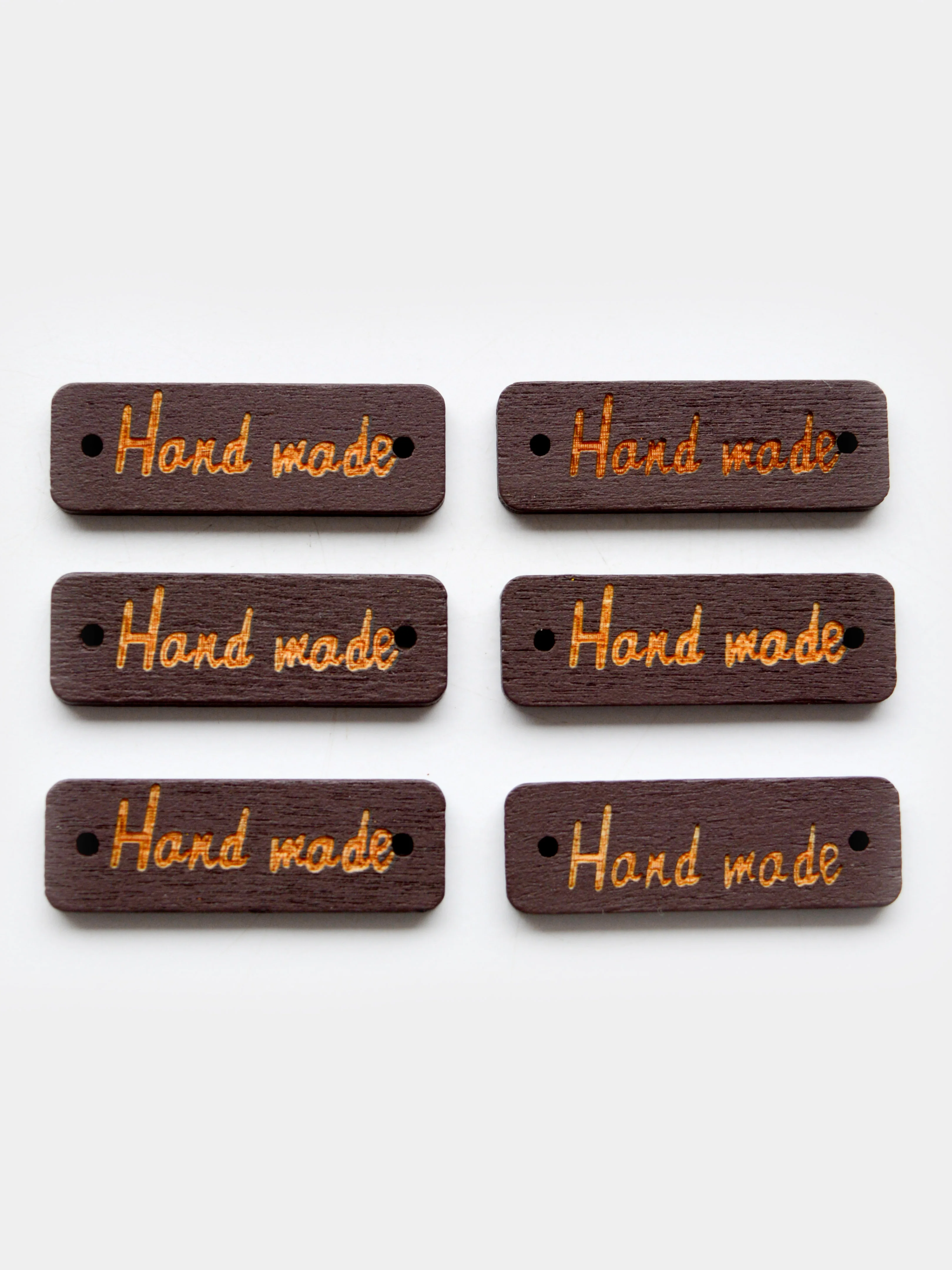 Шоколадный бирки деревянные "Hand made" ("Ручная работа"), прямоугольные, набор из 6 шт. 3 цвета
