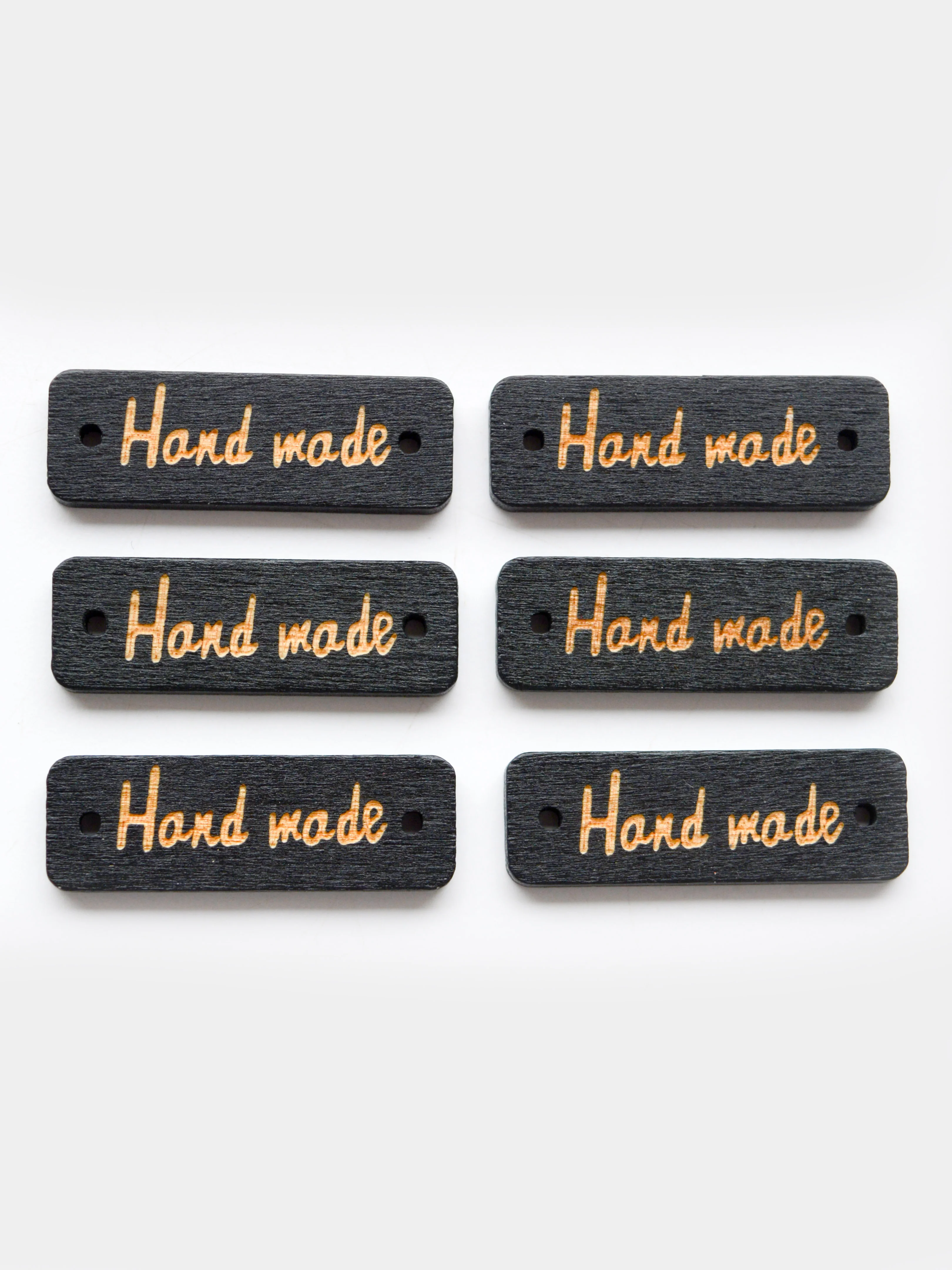 Черный бирки деревянные "Hand made" ("Ручная работа"), прямоугольные, набор из 6 шт. 3 цвета