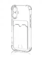 Прозрачный чехол для Apple iPhone 16 противоударный Rosco силиконовый, карман для карт, защита углов