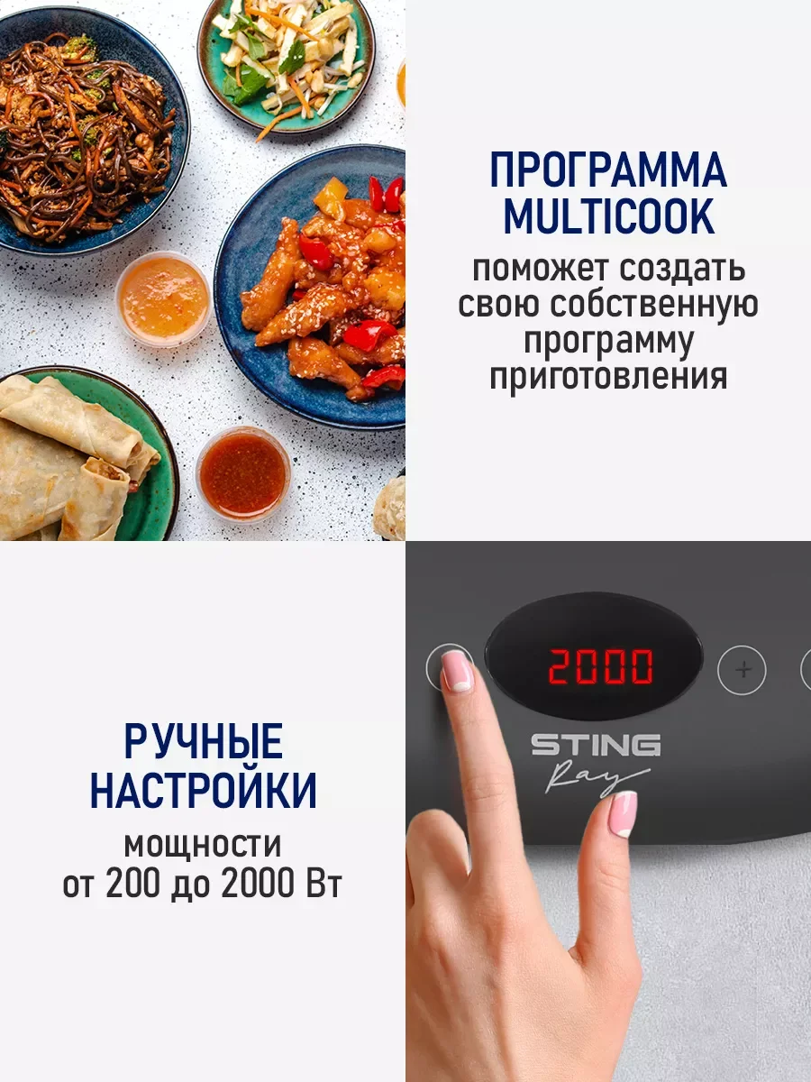 Серый электрическая индукционная безимпульсная плитка STINGRAY ST-HP3501A черный
