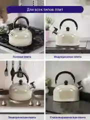 Бежевый чайник со свистком HOME ELEMENT HE-WK1602, 2л, нерж. сталь , бежевый опал