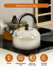 Бежевый чайник со свистком HOME ELEMENT HE-WK1602, 2л, нерж. сталь , бежевый опал
