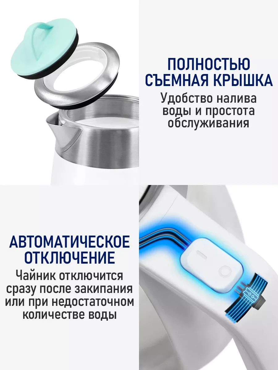 Белый электрический чайник STINGRAY ST-KT3006A белый/ментол