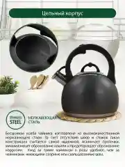 Черный чайник со свистком MARTA MT-3091 2.8 л, чайник для плиты, нержавеющая сталь,черный матовый