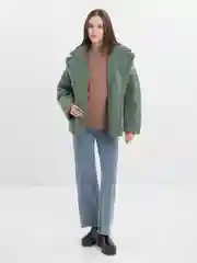 Зелёный хаки пальто женское, шуба Тедди