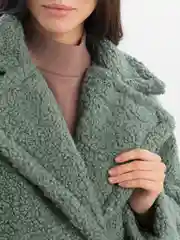 Зелёный хаки пальто женское, шуба Тедди