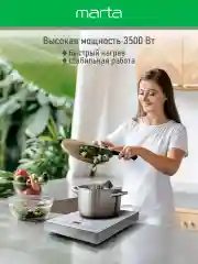 Белый электрическая индукционная безимпульсная плитка MARTA MT-4221/ 3500W/ 1 конфорка/ ТАЙМЕР/