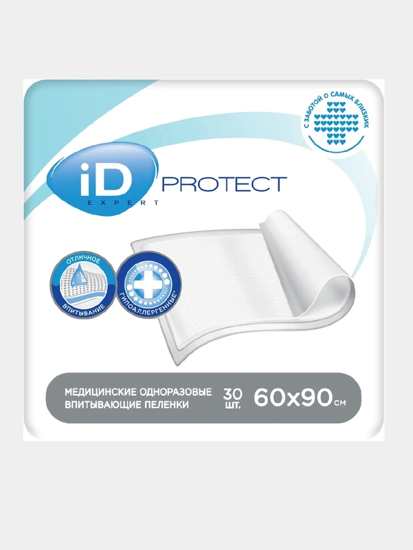 Пеленки одноразовые впитывающие 60x90 см iD Protect EXPERT - 30 шт
