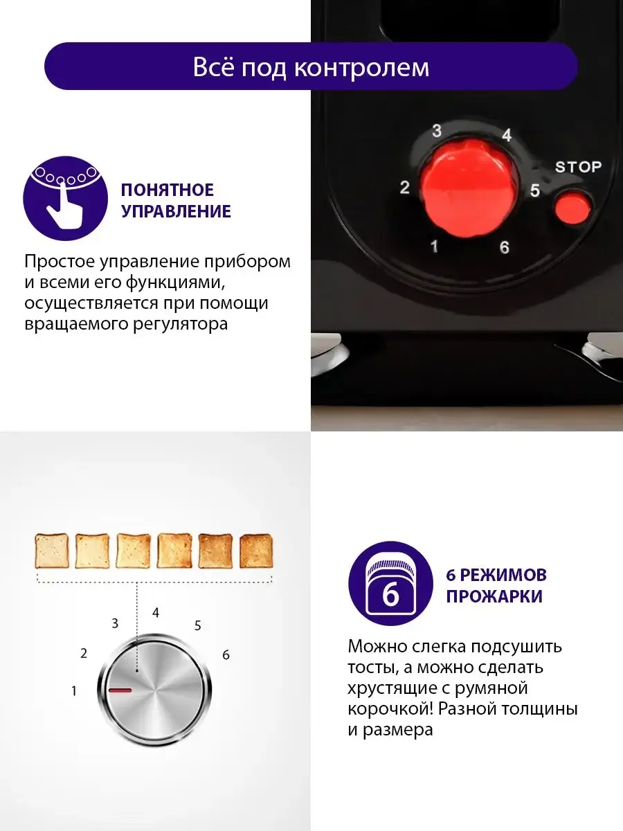 Черный тостер для хлеба LUMME LU-1201 700 Вт/ корпус сталь/ ночной коралл
