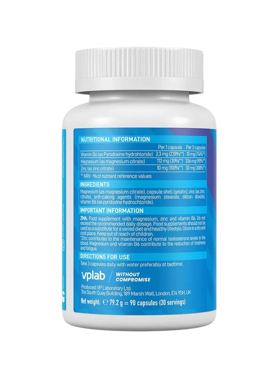 VPLAB ZMA, Цинк, магний, витамин B6, 90 капсул