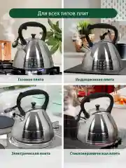 Черный чайник со свистком MARTA MT-3048 3 л, нерж. сталь, черный агат