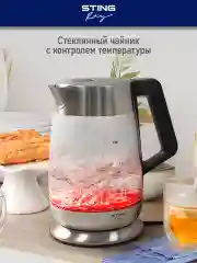 Черный чайник электрический STINGRAY ST-KT3002B стеклянный/ электрочайник 2л, черный