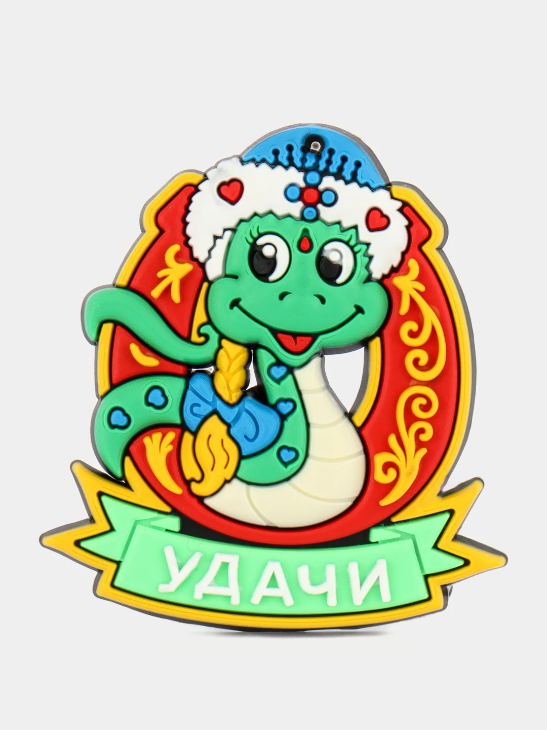 Зеленый новогодний магнит змея, символ 2025 года