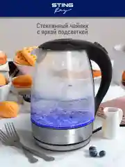 Черный чайник электрический STINGRAY ST-KT3003A стеклянный/ 2200W/ 1.8л/ черный
