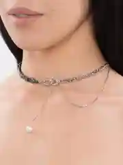 Серый металлик чокер из гематита, женский, с кулоном "Сердце"