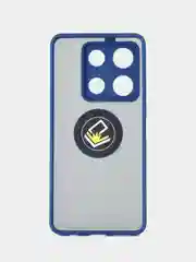 Синий чехол противоударный Infinix NOTE 30 Pro, с металлической подставкой кольцом