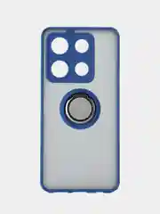 Синий чехол противоударный Infinix NOTE 30 Pro, с металлической подставкой кольцом