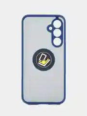 Синий чехол противоударный Samsung Galaxy S23 FE / S23FE, с металлической подставкой кольцом