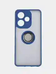 Синий чехол противоударный Infinix HOT 30 (Инфиникс ХОТ 30), с металлической подставкой кольцом